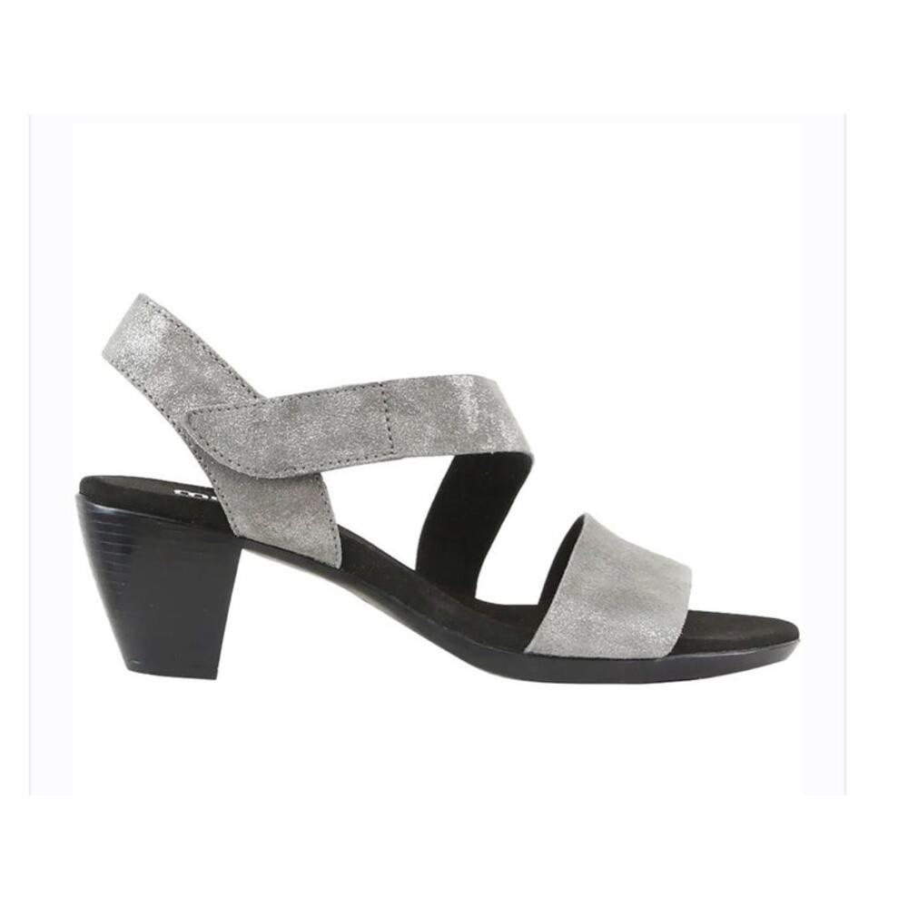 New Munro Lucia Ankle Strap Sandals Gunmetal Metallic Suede High Heel Sz 7W
